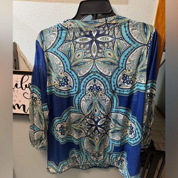 INC International Concepts Women beaded Boho Blouse with underslip  Petite XL - Picture 3 of 10
